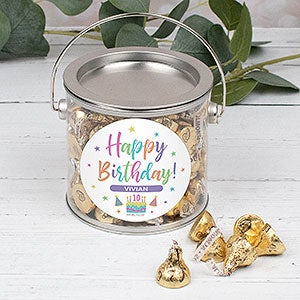 Pastel Birthday Personalized Silver Paint Can with Sticker- Gold Kisses - 32446D-G