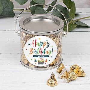 Bold Birthday Personalized Silver Paint Can with Sticker-Gold Kisses - 32452D-G