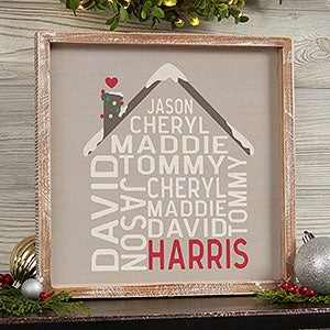 Christmas Family House Personalized Whitewashed Frame Wall Art- 12 x 12 - 32548-12x12