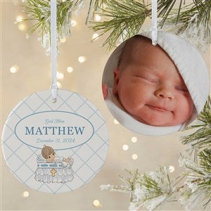 Precious Moments Boys Christening Ornament - 2 Sided Matte - 32598-2L