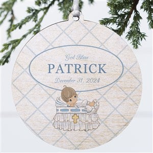Precious Moments® Christening His  Ornament-3.75 Wood-1 Sided - 32598-1W
