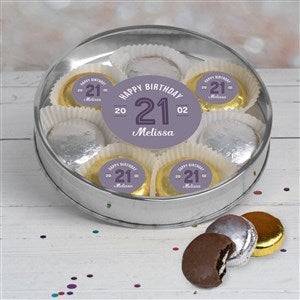 Modern Birthday For Her Large Tin with 8 Chocolate Covered Oreo Cookies- Silver - 32624D-LS