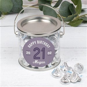 Modern Birthday For Her Personalized Silver Pail with Silver Kisses - 32626D-S