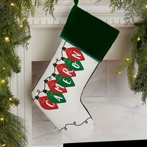 Holiday Lights Personalized Green Christmas Stocking - 32634-G