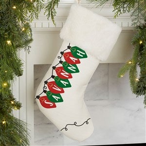 Holiday Lights Personalized Ivory Faux Fur Christmas Stocking - 32634-IF