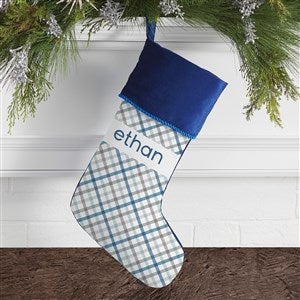 Plaid Personalized Blue Christmas Stocking - 32636-BL