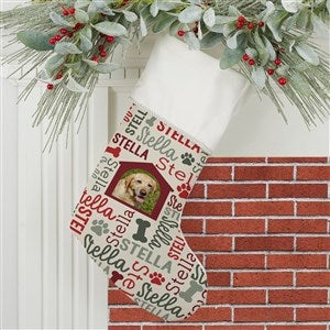 Repeating Pet Name Personalized Photo Ivory Christmas Stocking - 32637-I