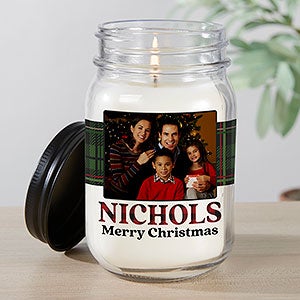 Plaid  Print Personalized Christmas Photo Candle Jar - 32645