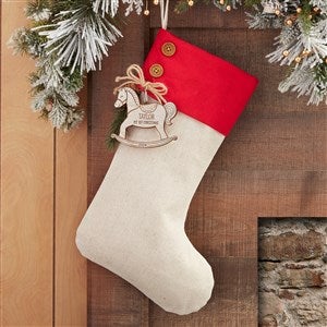 Rocking Horse Red Stocking with Personalized Whitewash Wood Tag - 32650-RW