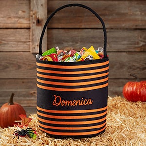 Black & Orange Stripes Embroidered Halloween Treat Bag - 32674