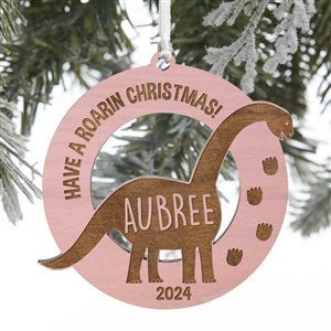 Dinosaur Personalized Pink Stain Wood Ornament - 32691-P