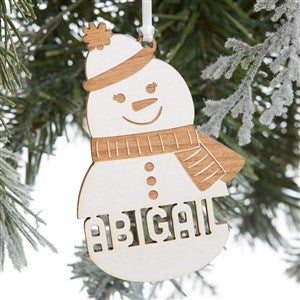 Snowman Character Personalized Wood Ornament- Whitewash - 32694-W