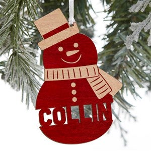 Snowman Character Personalized Red Maple Wood Ornament - 32694-R