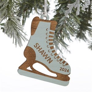 Hockey Skates Personalized Blue Stain Wood Ornament - 32697-B