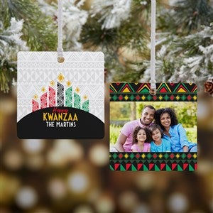 Family Kwanzaa Personalized Square Photo Ornament- 2.75 Metal - 2 Sided - 32702-2M
