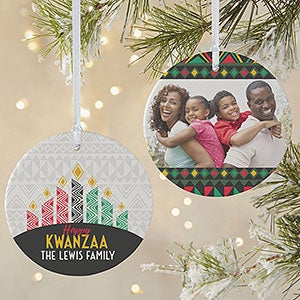Family Kwanzaa Personalized Matte Ceramic Photo Ornament - 32702-2L