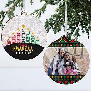 Family Kwanzaa Personalized Wood Photo Ornament - 32702-2W