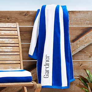 Embroidered Cabana Stripe Beach Towel - Royal Blue - 32723-B