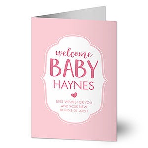 Welcome Baby Girl Personalized Greeting Card - Signature - 32773