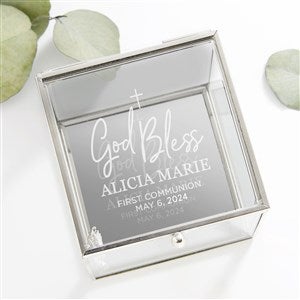 God Bless Communion Personalized Glass Jewelry Box - Silver - 32847-S