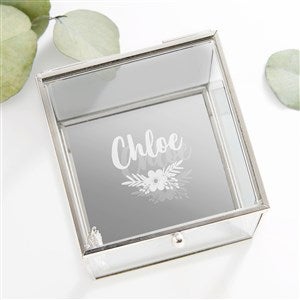 Floral Reflections Personalized Glass Jewelry Box - Silver - 32850-S