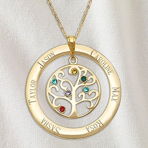 Family Tree Personalized Gold Birthstone Necklace - 6 Stones - 32868D-6GD