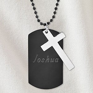 Write Your Own Personalized Black Stainless Steel Dog Tag  Cross Chain Necklace - 32890D