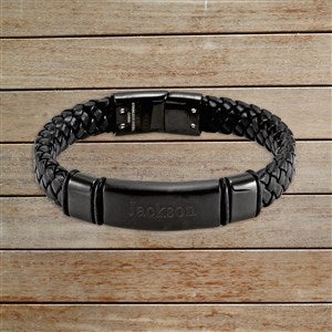 Mens Name Personalized ID Leather Bracelet - Premium Matte  Black Plate - 32894D-PBM
