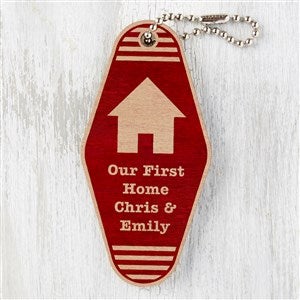 New Home Personalized Wood Motel Keychain - Red Poplar - 32909-R