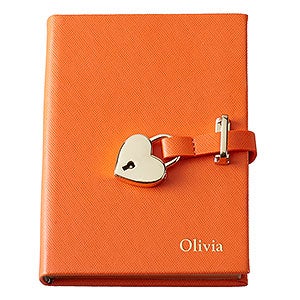 Personalized Leatherette Heart Lock Journal - Orange - 33236D-O