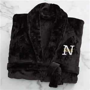 Playful Name Embroidered Fleece Robe - Black - 33288-B