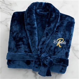 Playful Name Embroidered Fleece Robe - Navy - 33288-N