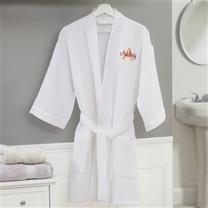 Playful Name Plus Size Embroidered White Waffle Weave Kimono Robe - 33290-RNX