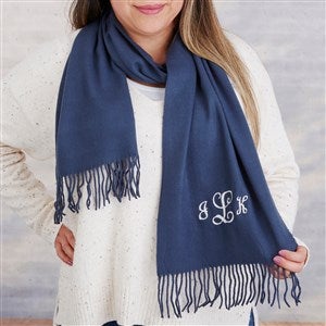 Classic Comfort Embroidered Cashmere Feel Slate Blue Scarf - 33297-S