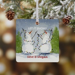 Snow Couple Personalized Square Photo Ornament- 2.75 Metal - 1 Sided - 3333-1M