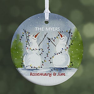 Personalized Snow Couple Porcelain Christmas Ornament - 1-Sided - 3333-1