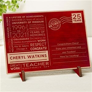 Retirement Memories Personalized Red Wood Postcard - 33487-R
