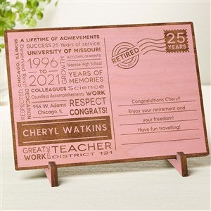 Retirement Personalized Wood Postcard- Pink Stain - 33487-P