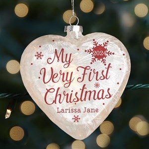 My Very First Christmas Personalized Lightable Frosted Glass Heart Ornament - 33864