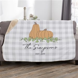 Precious Moments Pumpkins & Buffalo Check Personalized 50x60 Sherpa Blanket - 34211-S