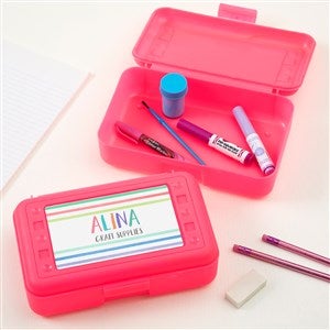 Watercolor Brights Personalized Pink Pencil Box - 34348-P
