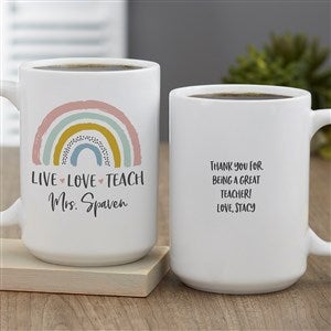 Boho Rainbow Personalized Teacher Coffee Mug 15 oz.- White - 34396-L