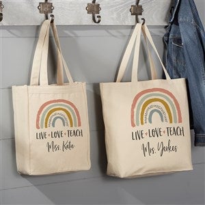 Custom Teacher Tote Bag, Customizable Name, Boho Rainbow Art