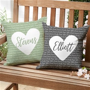Family Heart Personalized Outdoor Throw Pillow 16x16 - 34898