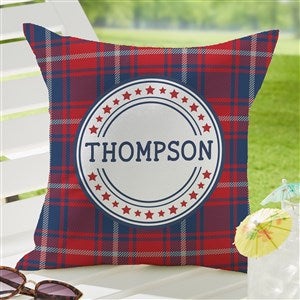 Patriotic Plaid Personalized Outdoor Throw Pillow- 16”x 16” - 34940