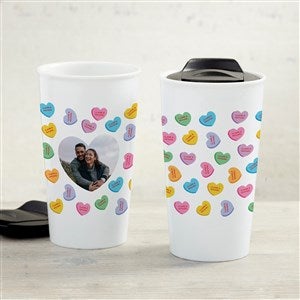 Conversation Hearts Personalized 12 oz. Double-Wall Ceramic Travel Mug - 34976