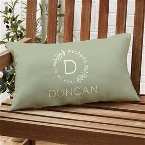 Welcome Wreath Personalized Lumbar Outdoor Throw Pillow - 12” x 22” - 35341-LB