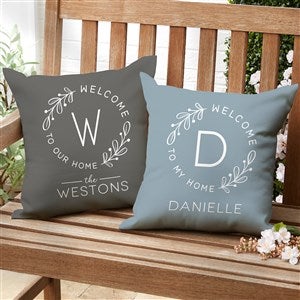 Welcome Wreath Personalized Outdoor Throw Pillow - 16x16 - 35341