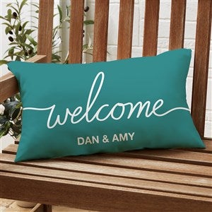 Hello & Welcome Personalized Lumbar Outdoor Throw Pillow - 12” x 22” - 35344-LB