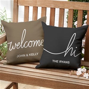 Hello  Welcome Personalized Outdoor Throw Pillow - 16”x 16” - 35344